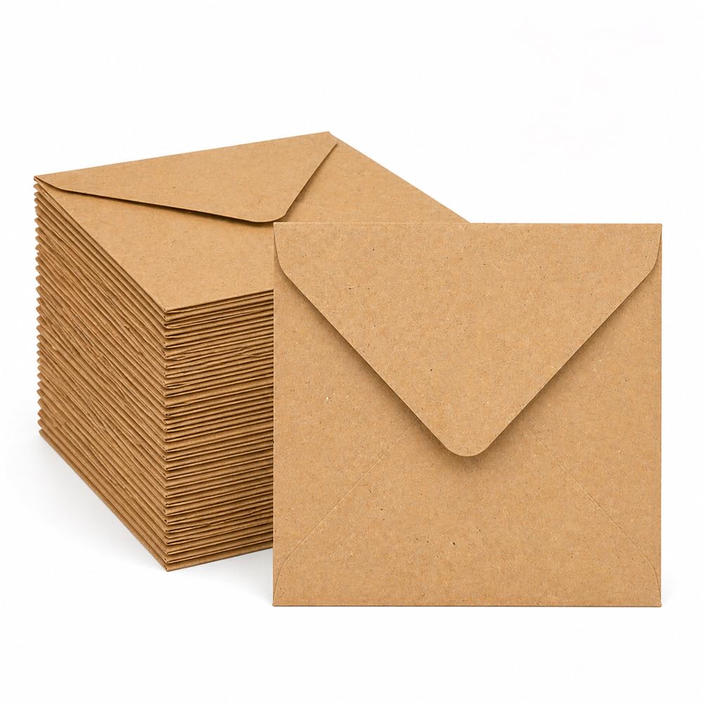 Square Envelopes 155x155mm Pack of 100 | Kraft Envelopes for Card Making and Craft Projects | Envelopes for Hobbyists Artists Crafters