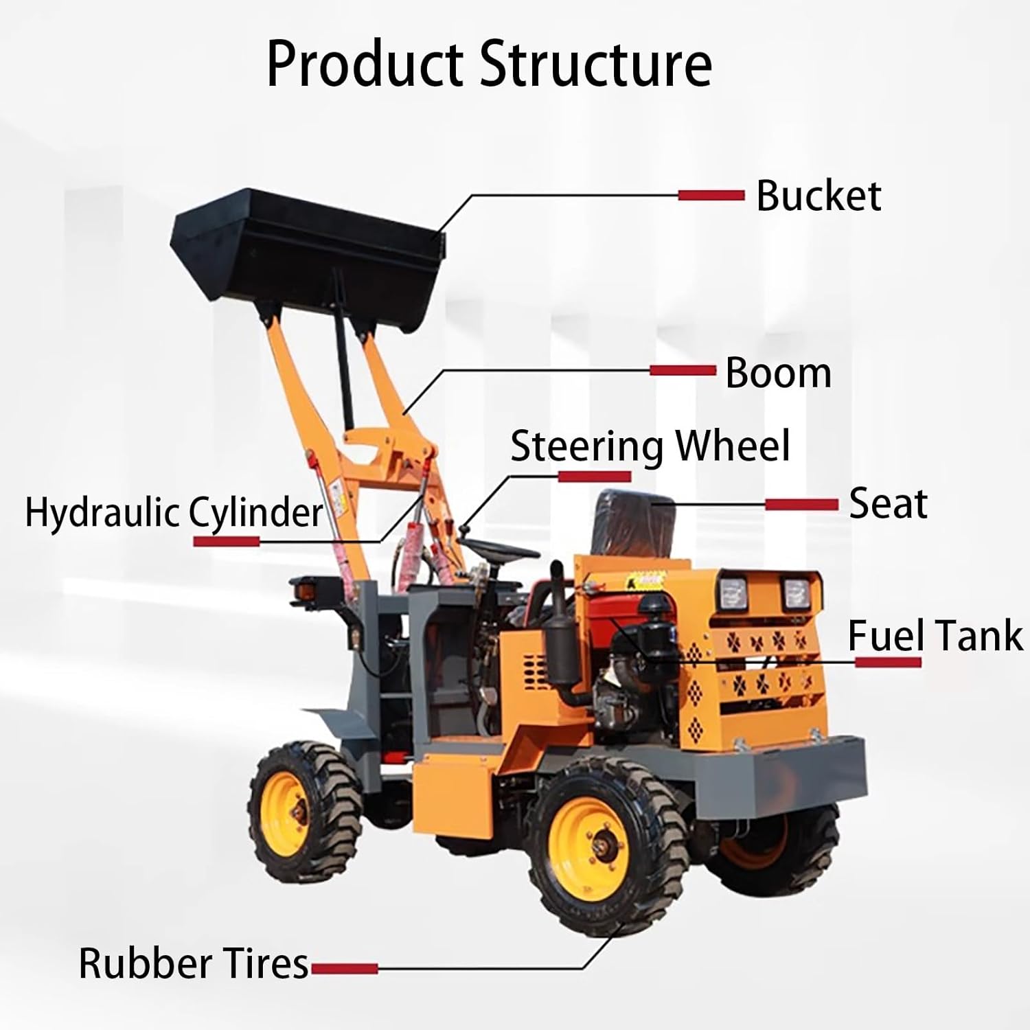 Ride-On Wheeled Mini Loader (18 HP) - Heavy-Duty Bucket (0.3 Cu.M) With Comfort Seat, Off-Road Traction For Construction, Agricultural & Landscaping Tasks
