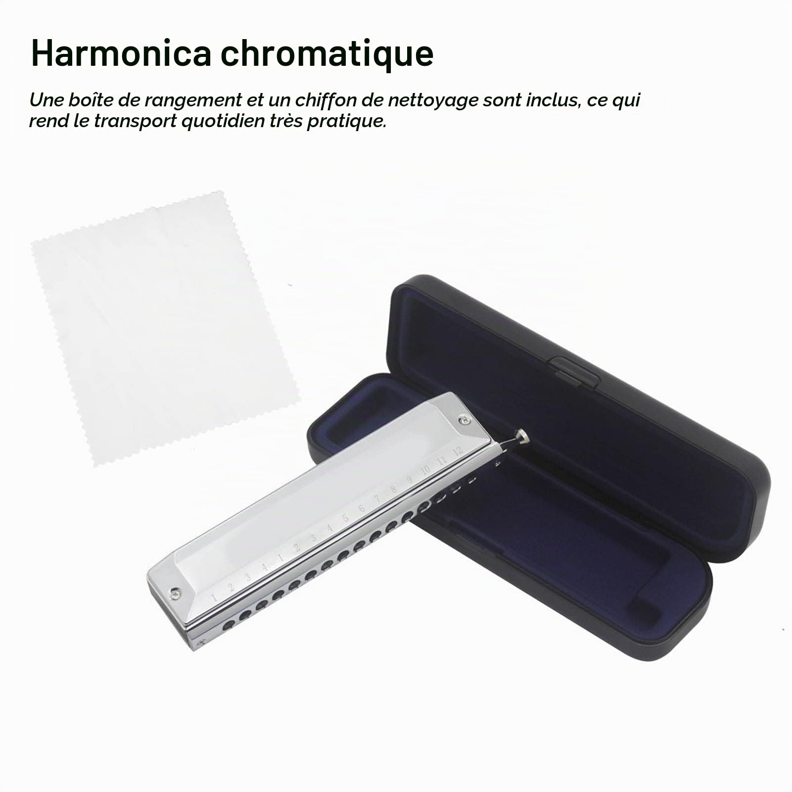 Harmonica Harmonica Chromatique Diatonique Standard, clé de C 16 Trous 64 Tons Harpe d'orgue à Bouche Bleue pour étudiants Professionnels Débutants