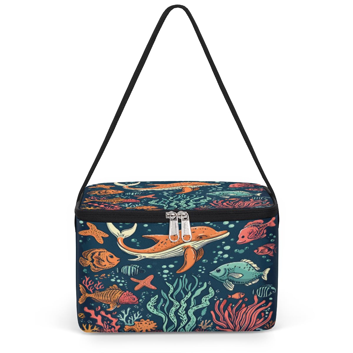 GzLeyigou Ocean Whale Fish Lunch Bags for Women Men 9 Cans, Hot & Cold Food Delivery Bag Insulated Grocery Bag Insulated Lunch Box Sea Coral Cooler Bag for Office Work Picnic Beach