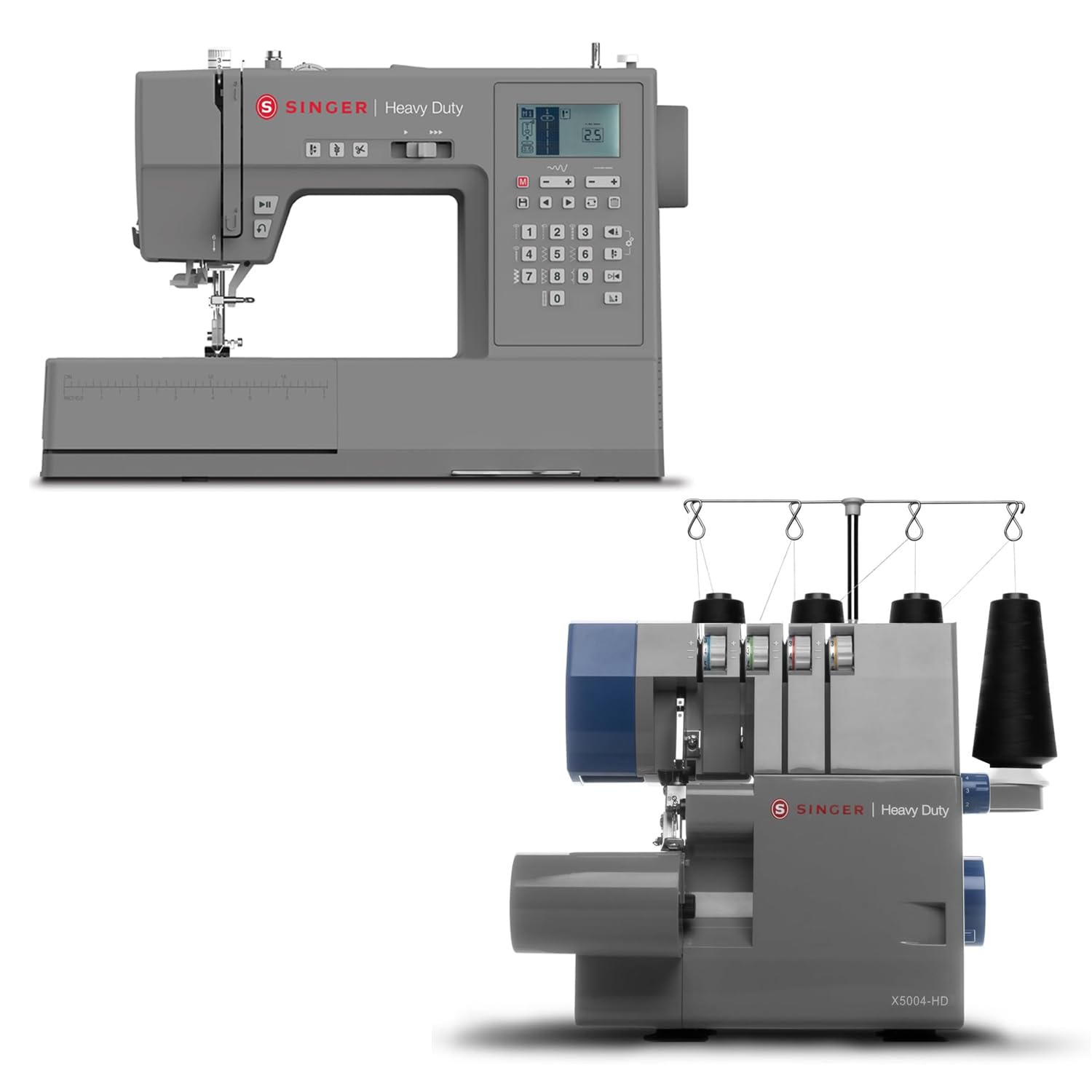 SINGER Heavy Duty 6800C Sewing Machine &amp; X5004-HD Serger | 586 Stitches, Strong Motor, Metal Frame, LCD Screen, 2-3-4 Stitch Overlock, 1300 SPM, Differential Feed &amp; LED Lights
