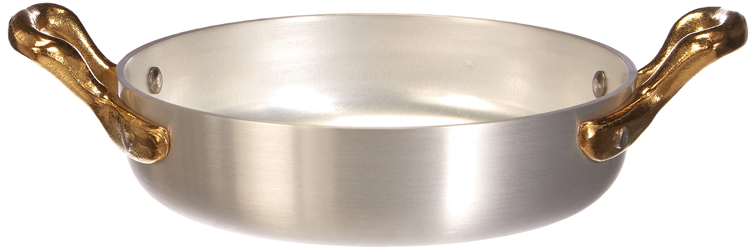 Pentole Agnelli, ALMA11014, Tegamino a Servire con 2 Maniglie in Ottone, Alluminio, Argento