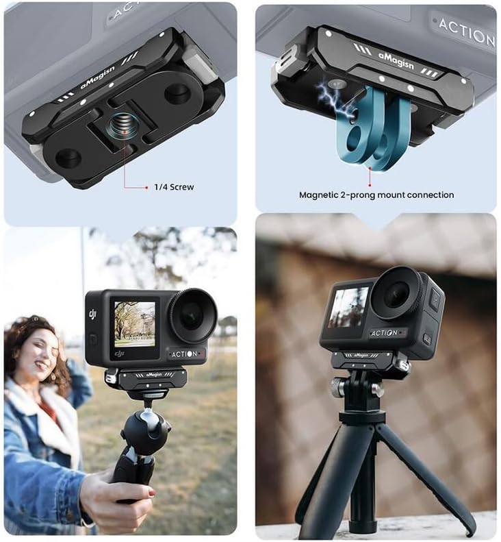 Coyktonty Magnetic Mount/Foldable Adapter for Osmo Action 5 Pro/Osmo Action4/Action 3,Magnetic Accessories Camera Mount, Conversion Adapter Tripod