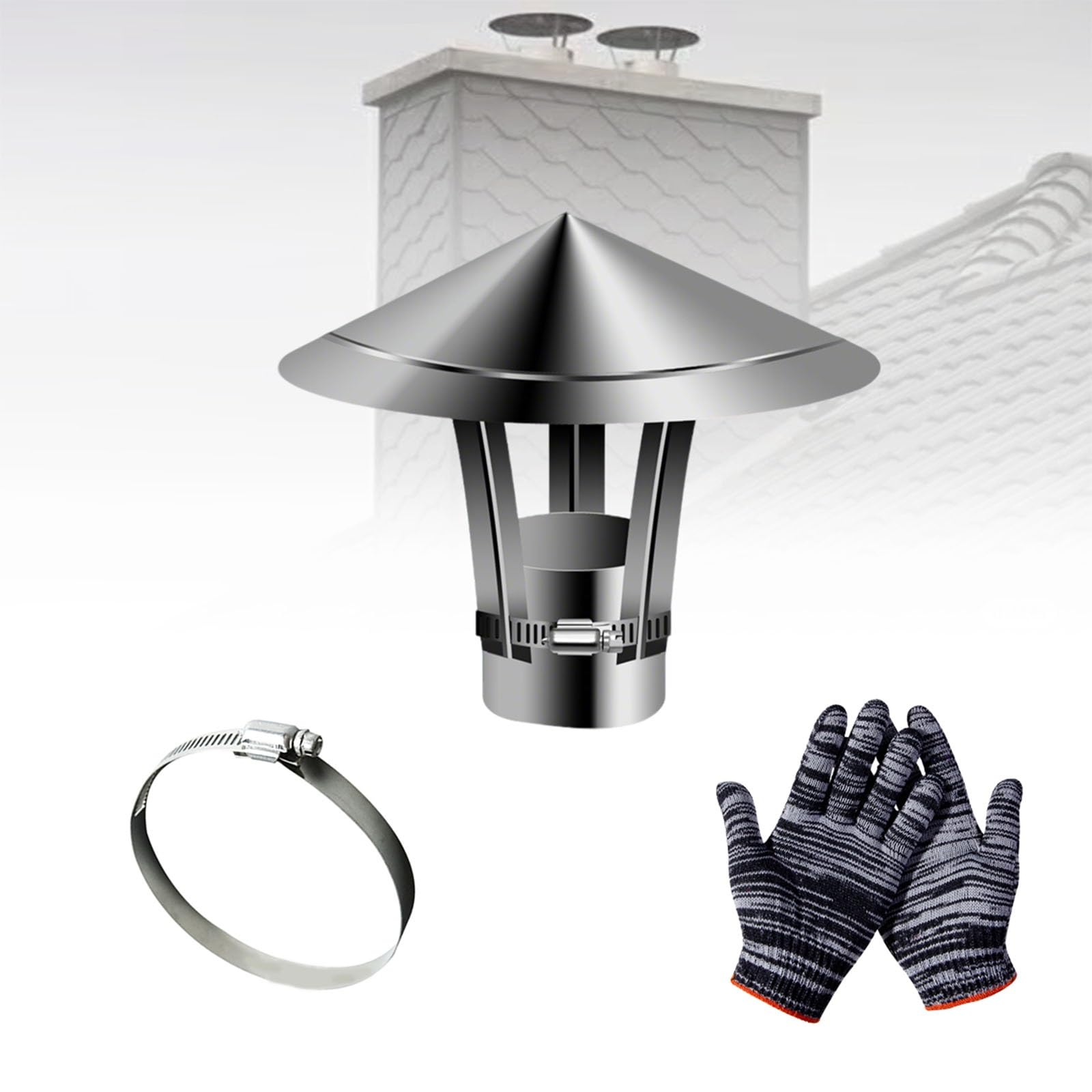 MYXJGNAIY Rain Chimney Cap, Fireplace Flue Chimney Cowl, Ventilation Chimney Cover, Silver Stove Pipe Topper with Gloves, Adjustable Roof Caps Easy Installation(3.9in)