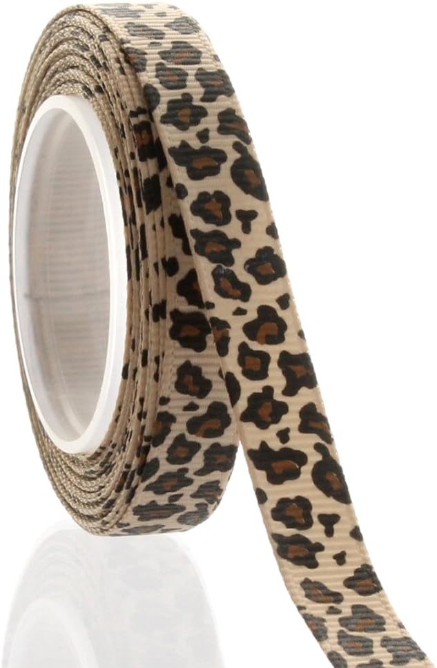 3/8" Tan Leopard Grosgrain Ribbon 100 Yard