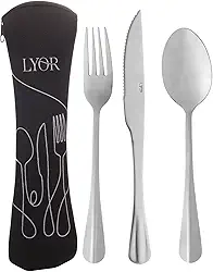 LYOR - Conjunto 4 peças Estojo de Neoprene Preto com 3 Talheres Positano Aço Inox