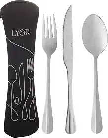 LYOR - Conjunto 4 peças Estojo de Neoprene Preto com 3 Talheres Positano Aço Inox