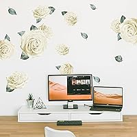 Vista 3 de Calcomanías de pared de rosas de acuarela (acuarela blanca)