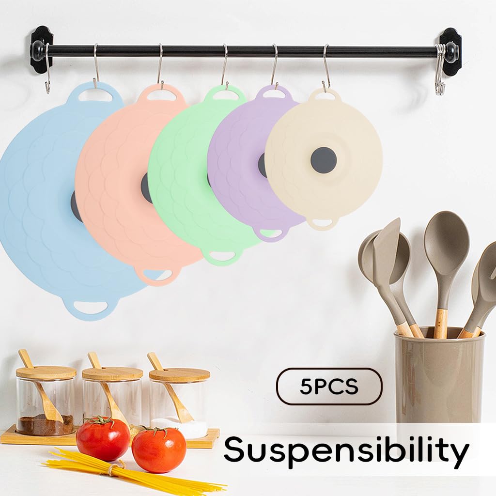 HASTHIP® 5PCS Silicone Lids, Microwave Splatter Cover, 5 Sizes Reusable Heat Resistant Food Suction Lids with Handle for Bowl   , Pot Soup Bowl   , Food Containers - Image 6 thumbnail