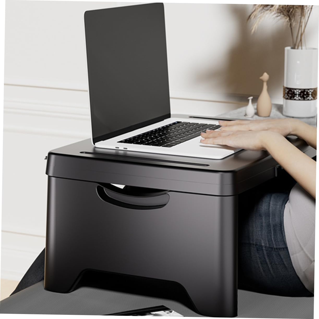 Tragbarer, faltbarer Schoßschreibtisch mit Staufächern, multifunktional, leicht, Laptop-Tablett für Erwachsene, ideal für Studium, Essen und Reisen, Schwarz