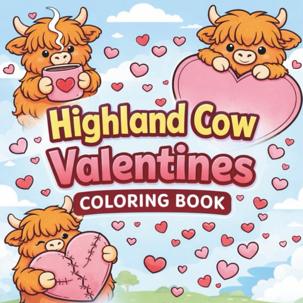 Highland Cow Valentines Coloring Book: Adorable Highland Cows and Heart-Filled Designs for Animal Lovers