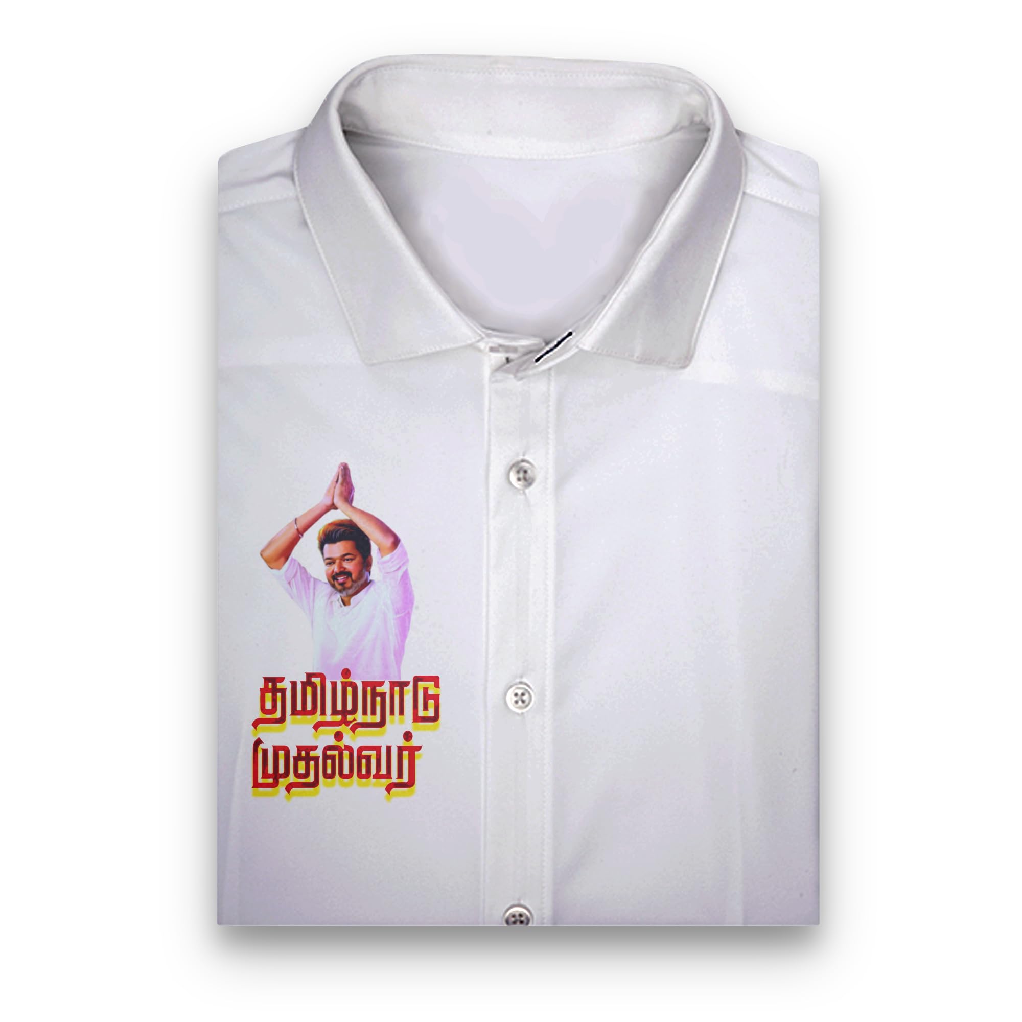 TVK Thalapathy Vijay Logo Printed Premium Cotton Blend White Shirt for Men, Full Sleeve, Regular Fit-image-20
