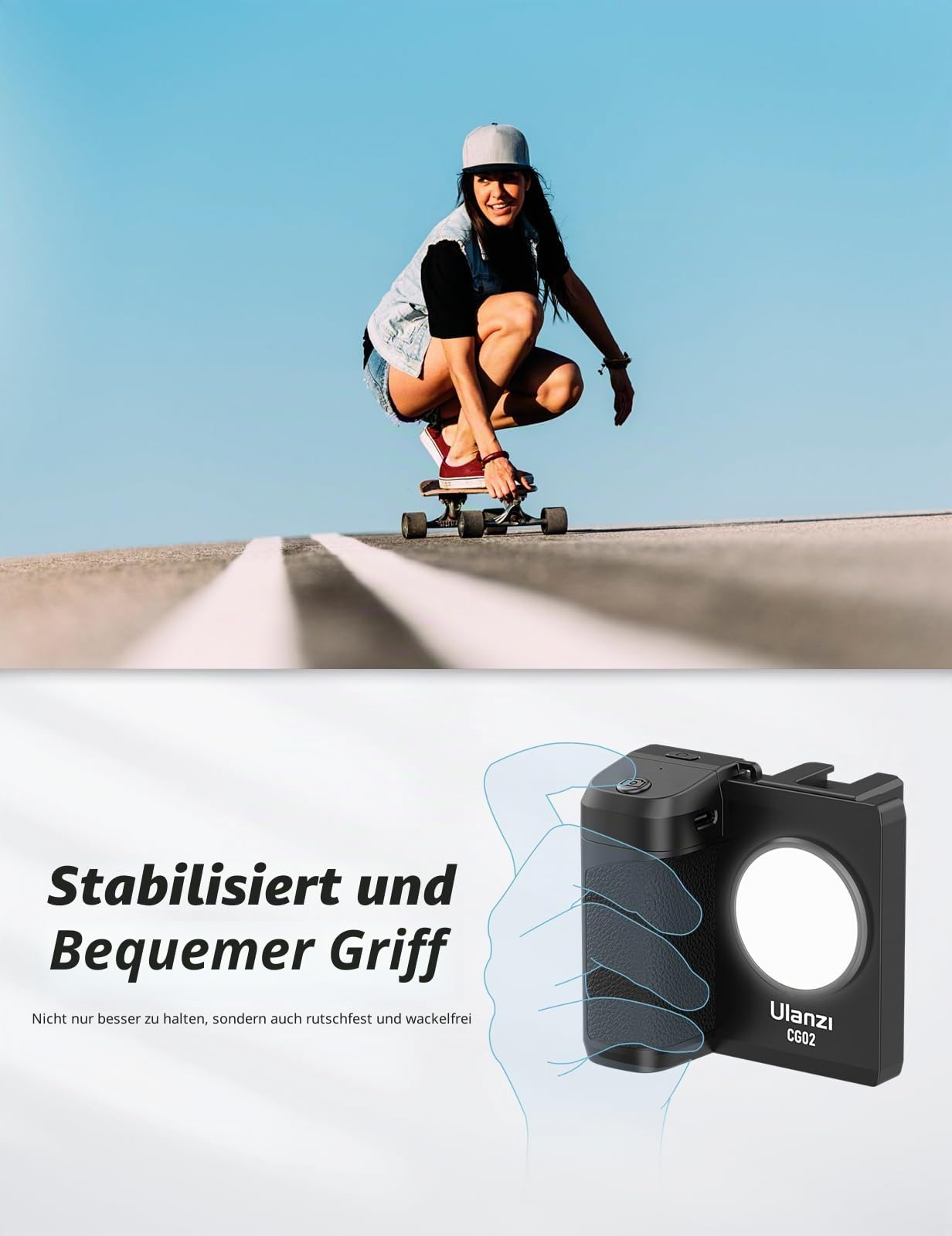 ULANZI CG02 Smartphone Handle Grip, Handy Capgrip mit Aufhelllicht, 3 Stufen Einstellbar, Smartphone Grip mit Fernbedienung, Cold Shoe, Fülllicht für Selfies, TIKTOK, VLOG, Handgriff iPhone, Android