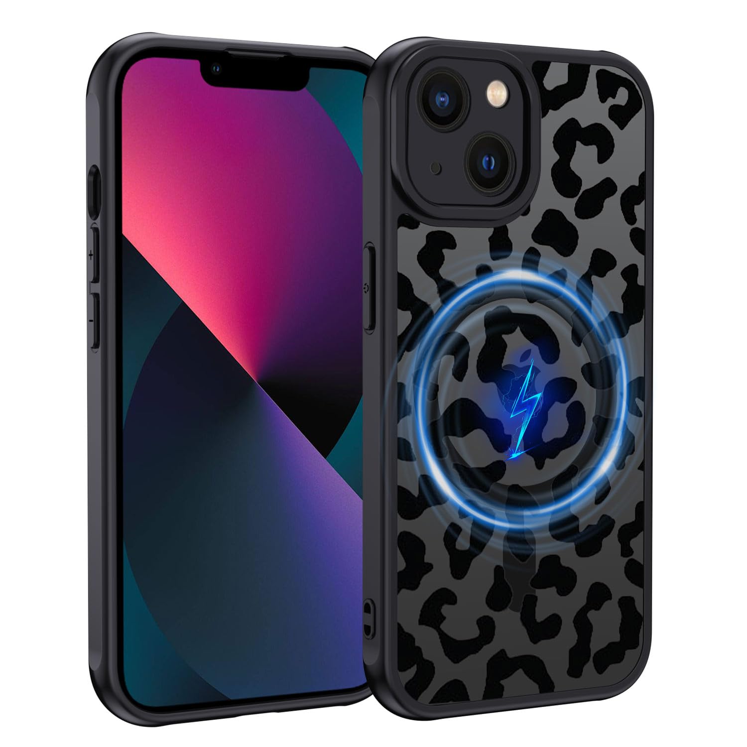 XTCASE für iPhone 13 Hülle Magnetisch kompatibel mit Magsafe, Aesthetic Leopard Muster Mädchen Case Matt Transluzente Handyhülle Kratzfeste PC Rückseite + TPU Bumper - Schwarz