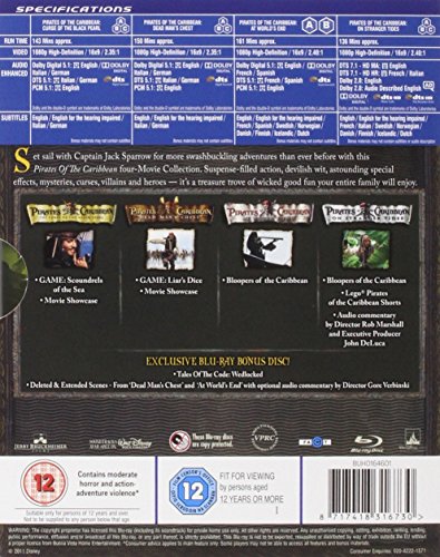 Pirates of the Caribbean Collection - 4-Disc Box Set ( Pirates of the Caribbean: The Curse of the Black Pearl / Pirates of the Caribbean: Dead Man's Ches [ Blu-Ray, Reg.A/B/C Import - United Kingdom ] image 4