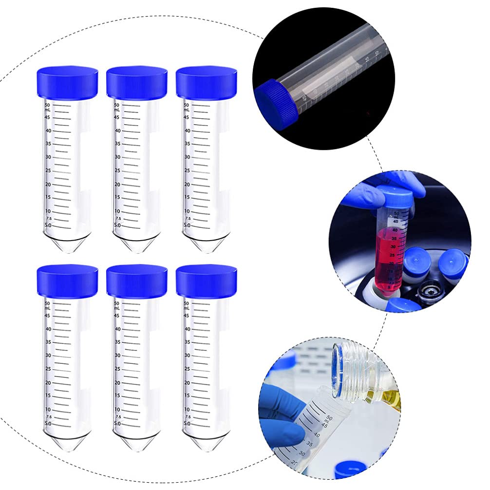 Provette vuote trasparenti con coperchio, 50 provette coniche for centrifuga da 50 ml con tappo a vite in plastica graduate e con segni di scrittura Contenitore for test di laboratorio