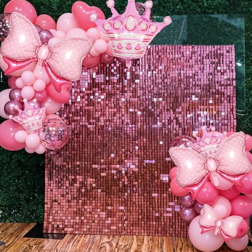 Image of 10pcs Pink Crown Balloons And Pink Bow Balloon, Light Bows Balloons, Large Pastel Crown Foil Balloon With Two Sizes For Birthday Baby Shower Theme Party Wedding Bridal Shower Decoration