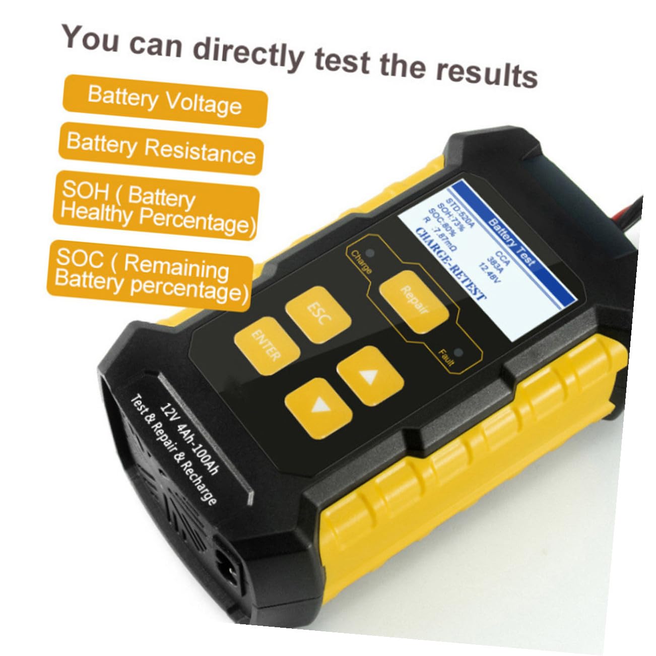 Tester Batteria Auto 12v Schermo 2.4 Pollici, Caricatore, Riparatore e Analizzatore per Batterie Veicoli in Abs e Rame