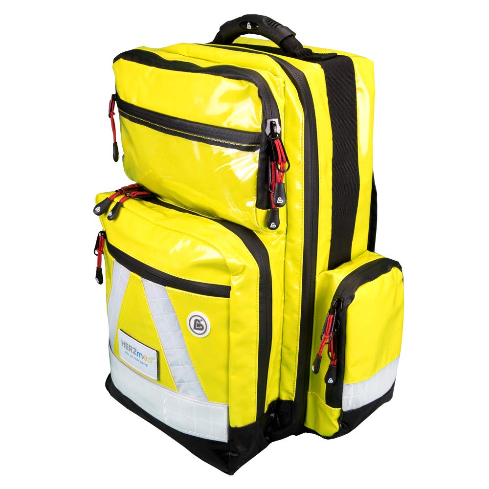 Notfallrucksack Medicus/PRO -M- LEER - gelb aus Plane mit weißen Reflexstreifen
