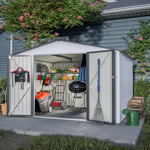 10X8 FT Outdoor Storage Shed, All Weather Metal Sheds with Lockable...