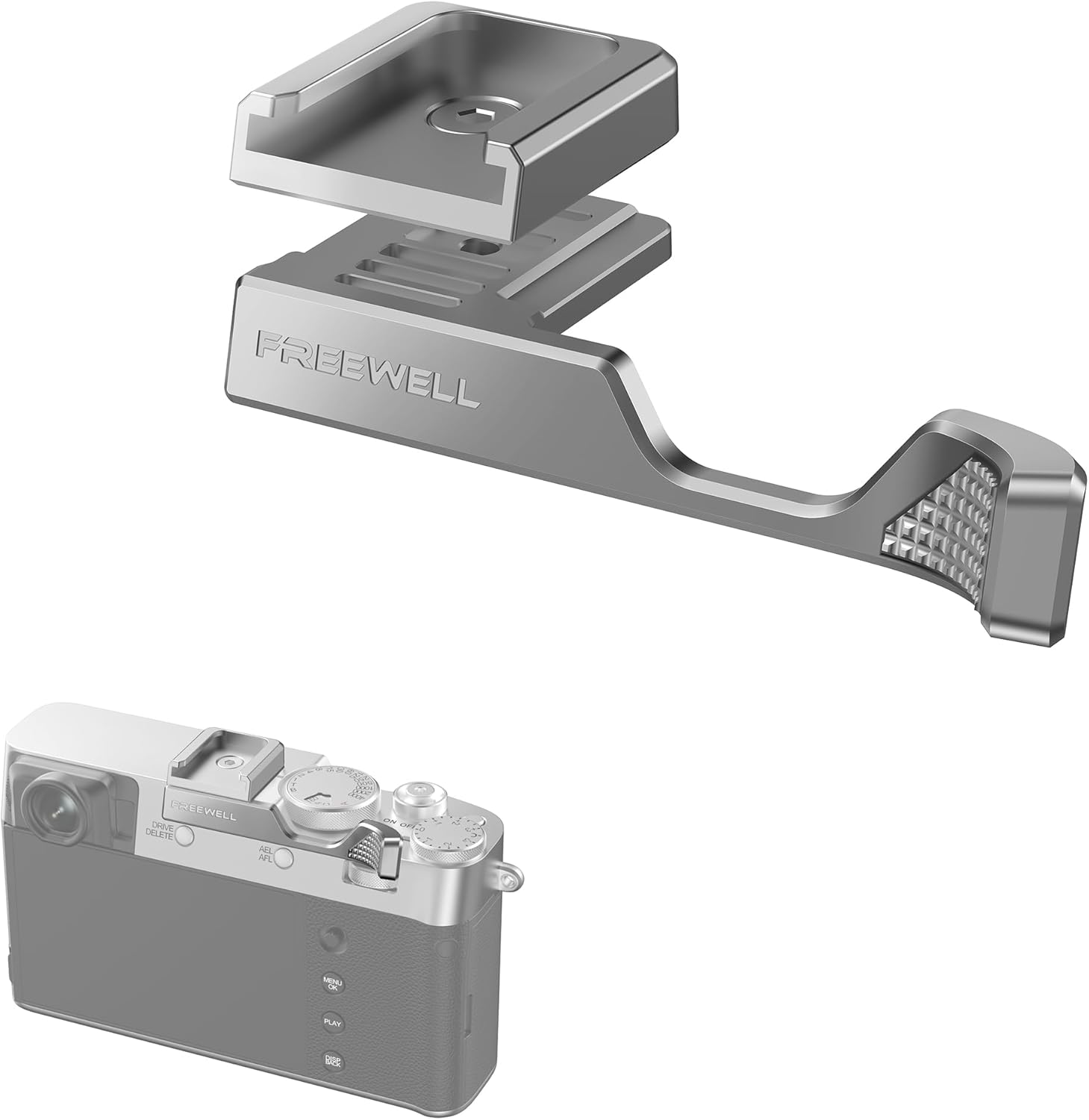 FREEWELL Thumb Grip for Fuji X100VI with Cold Shoe Mount (Silver)