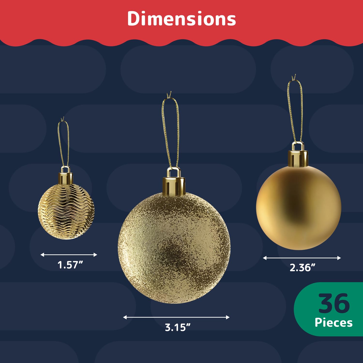 Prextex Boules de Noël Dorées pour Les Décorations de Noël - 36 Boules Noël Incassables avec Fil de Suspension pour la Décoration des Fêtes - Boules de Noël Dorées (Combo de 6 Styles en 3 Tailles)