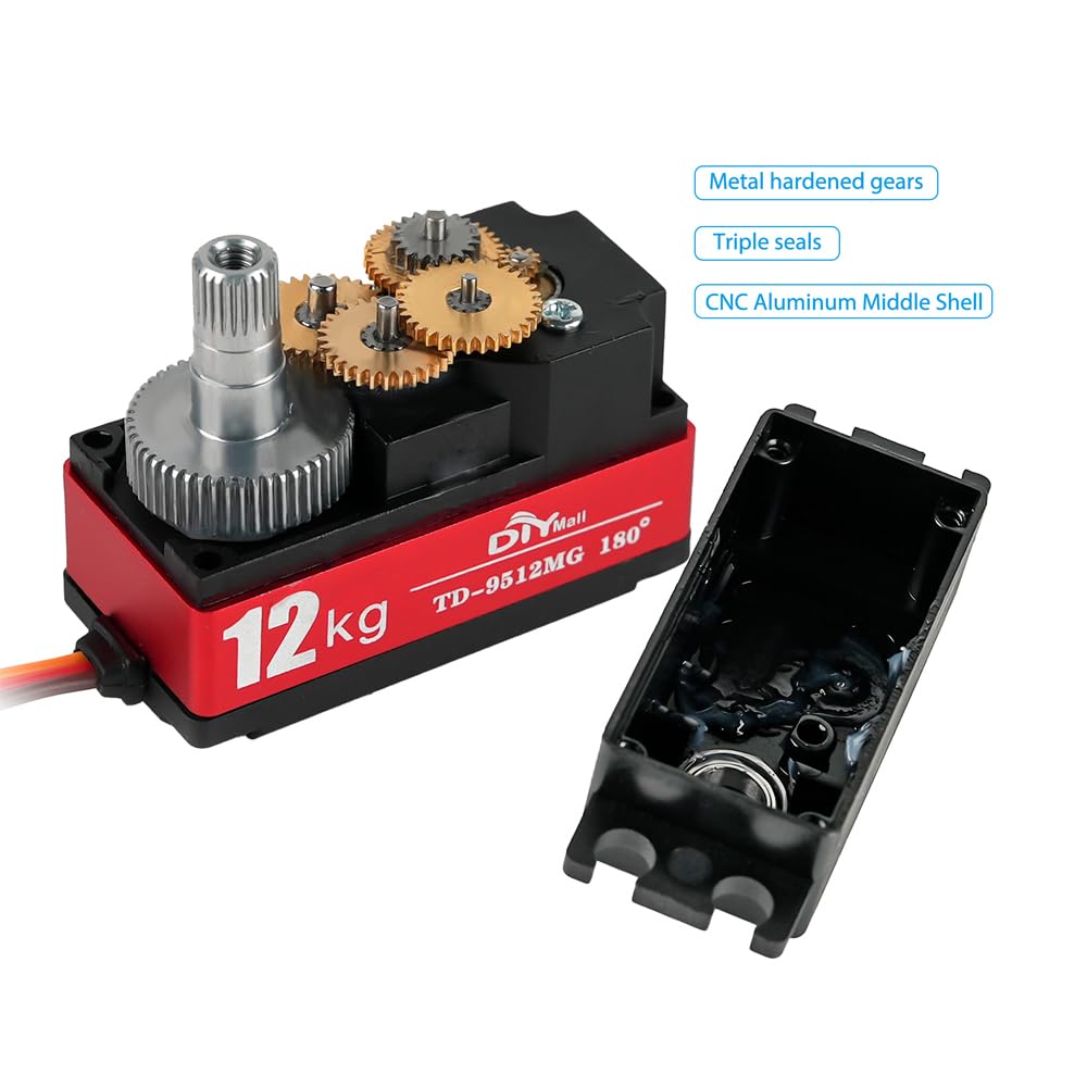 Sparkleiot TD-9512MG 12KG Digital Servo Low Profile Servo Metal Gear High Torque 4.8-7.4V for 1/10 1/8 RC Car Robot (Control Angle 180 Degree)
