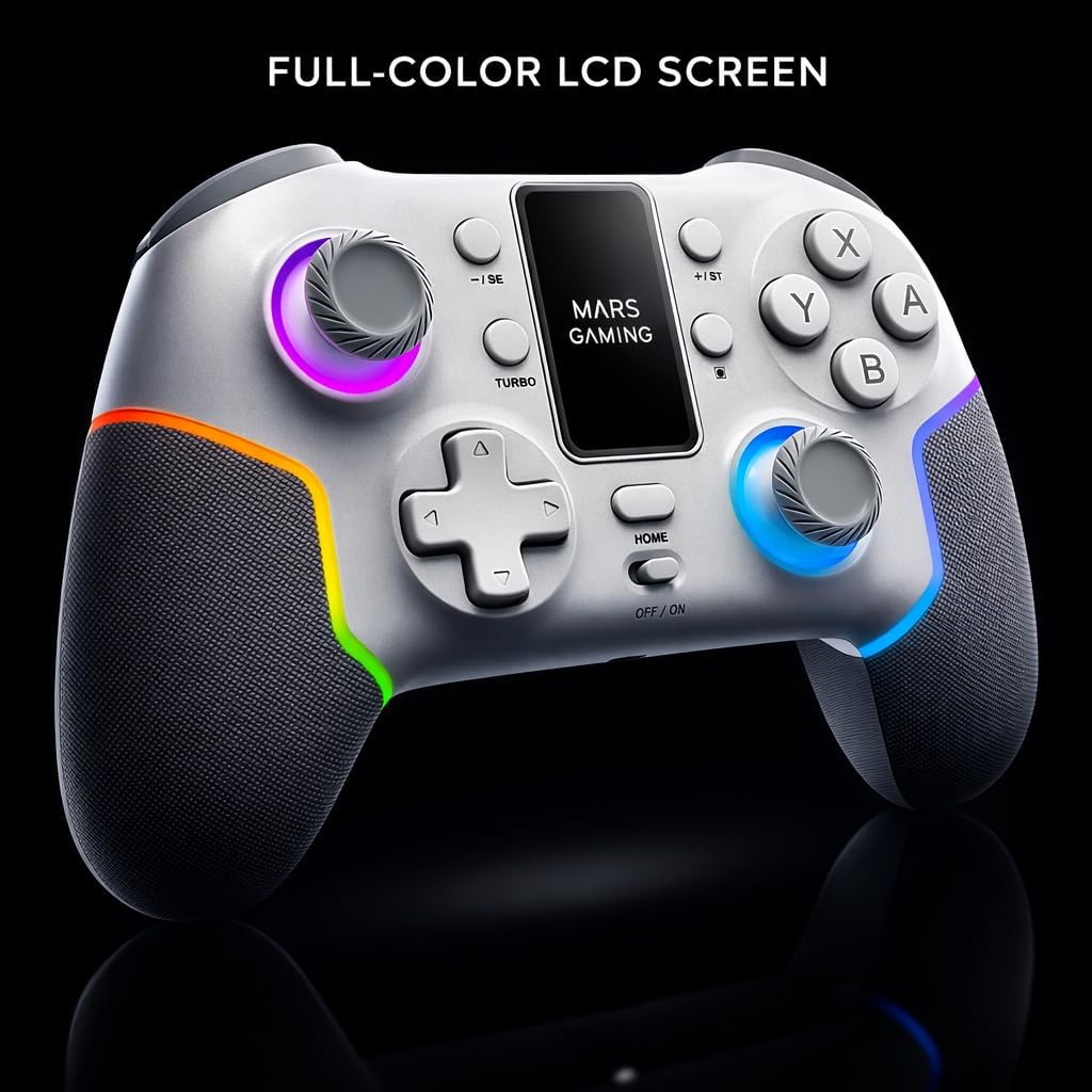 Mars Gaming MGP-V3, Gamepad Inalámbrico ARGB, Triple Conexión Bluetooth 5.0/2.4GPRO / Cable, Pantalla LCD a Color, Joysticks y Gatillos Hall Effect, Switch|Switch 2|PC|Android|iOS 13.0+, Blanco 4