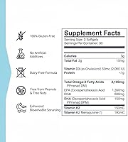 Vista 6 de Triple Omega 3 Aceite de pescado 120 cápsulas blandas Mezcla ultra pura EPA DHA DPA Plus K2 y D3 Cápsulas de cápsulas blandas de alta potencia