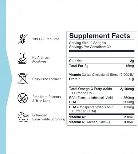 Miniatura 6 de Triple Omega 3 Aceite de pescado 120 cápsulas blandas  Mezcla ultra pura EPA DHA DPA Plus K2 y D3  Cápsulas de cápsulas blandas de alta potencia