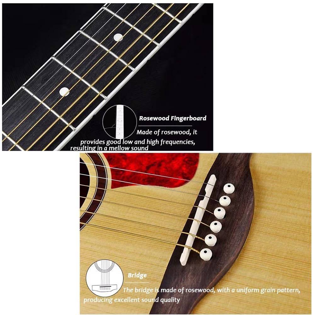 Chitarra Acustica Elettrificata Da 41 Pollici, Chitarra Acustica Full-size Con Spalla Mancante, Tavola Armonica In Abete Massello, Fondo E Fasce In Mogano, Ottime Prestazioni(Natural wood colo)
