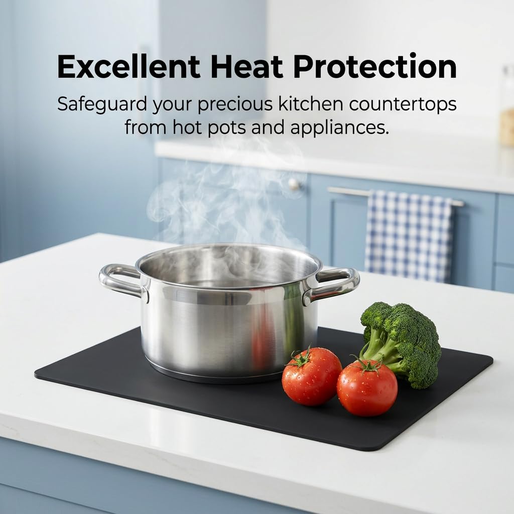 Tapis Silicone Noir 40x30 cm Protection Plan de Travail Cuisine Antiderapant Résistant Chaleur Eau