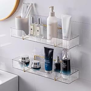 SOVGIZF Shower Caddy 2-Pack Acrylic Adhesive Shelves for Bathroom Storage Wall-Mounted Shower Organizer Rack for Bathroom Kitchen Clear