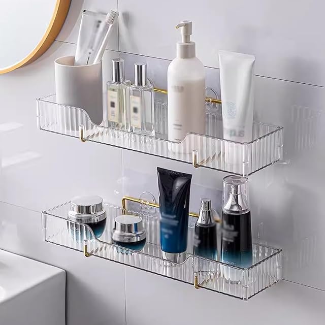 SOVGIZF Shower Caddy 2-Pack Acrylic Adhesive Shelves for Bathroom Storage Wall-Mounted Shower Organizer Rack for Bathroom Kitchen Clear