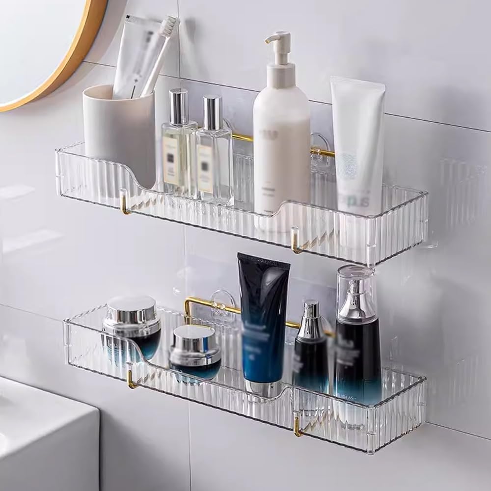 SOVGIZF Shower Caddy 2-Pack Acrylic Adhesive Shelves for Bathroom Storage Wall-Mounted Shower Organizer Rack for Bathroom Kitchen Clear