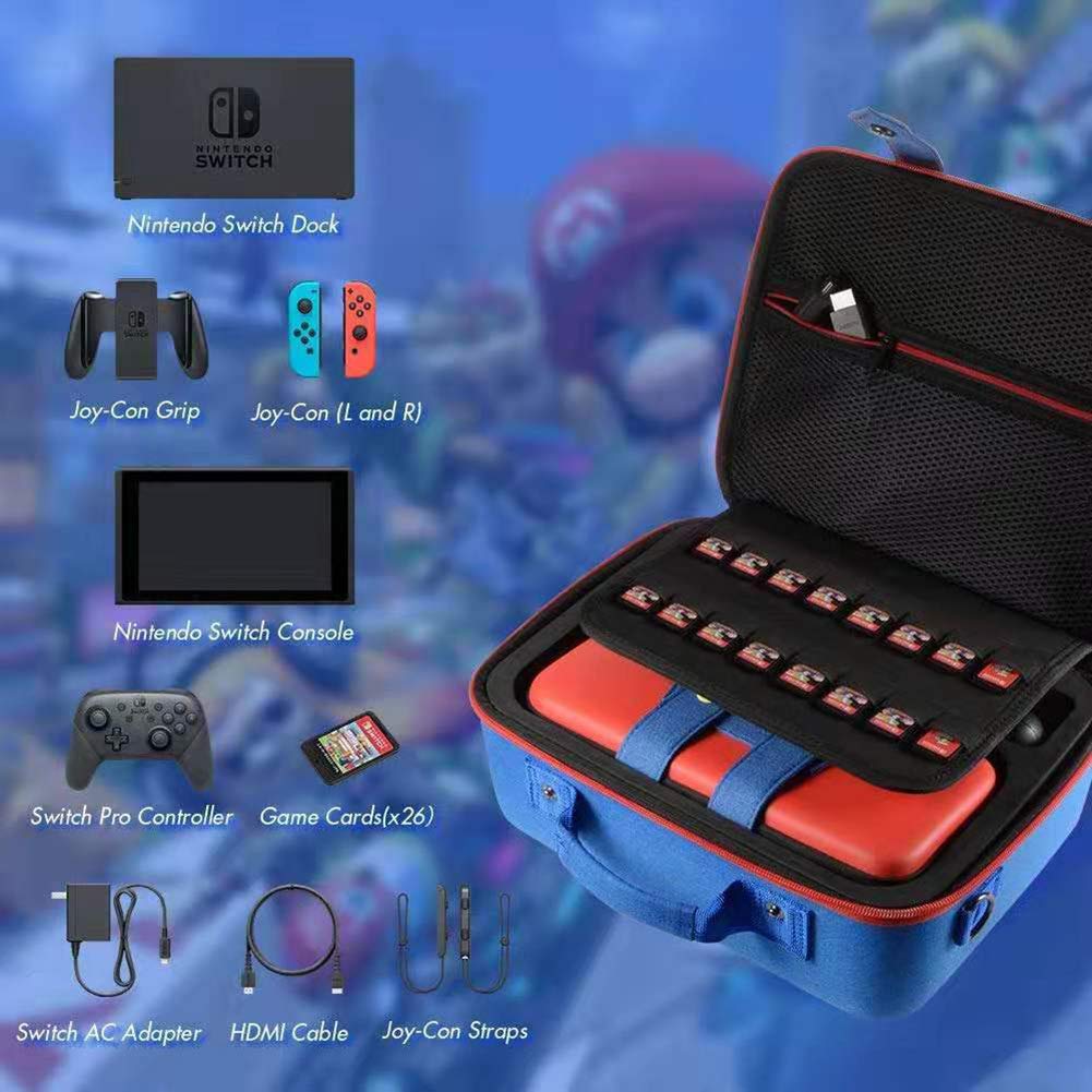 Carrying Storage Case Compatible with Nintendo Switch System Protective Hard Shell Cute Deluxe Bag，Large Storage Bag Soft Lining 26 Games for Console Controller Accessories with Shoulder Strap