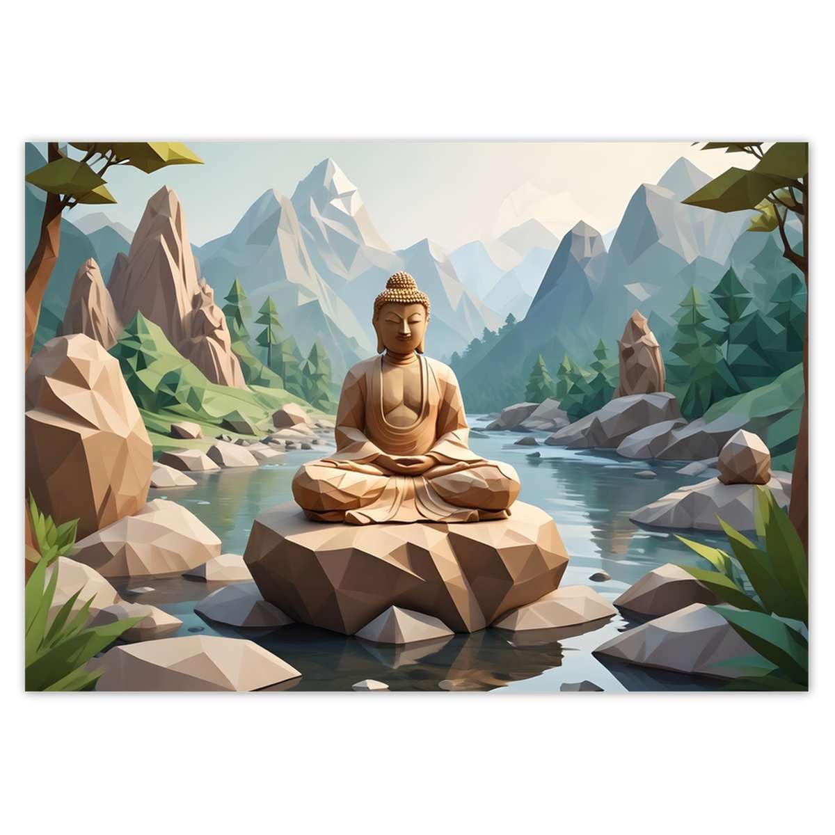 Papier peint non-tissé Origami Bouddha 312x219 cm pour salon zen