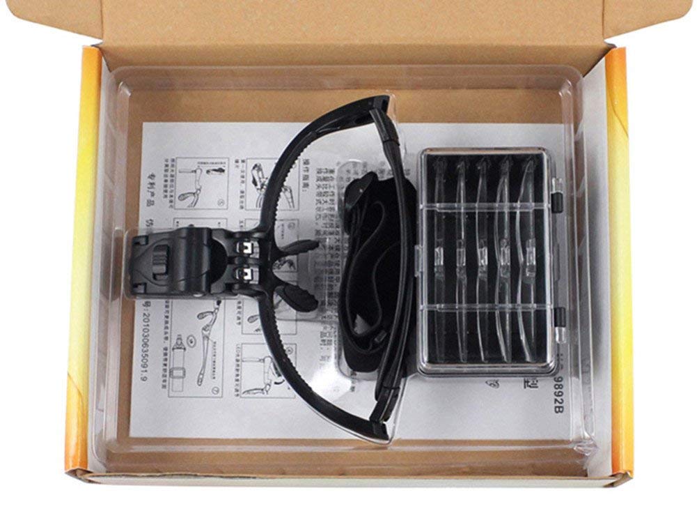 Lupy nagłowne, zestaw głośnomówiący, z lampą LED 5 zestawów soczewek HD 1X 1,5X 2X 2,5X 3,5X okulary do czytania, do gazet Soldeneedlework naprawa konserwacja biżuteria lupa Lucky Star