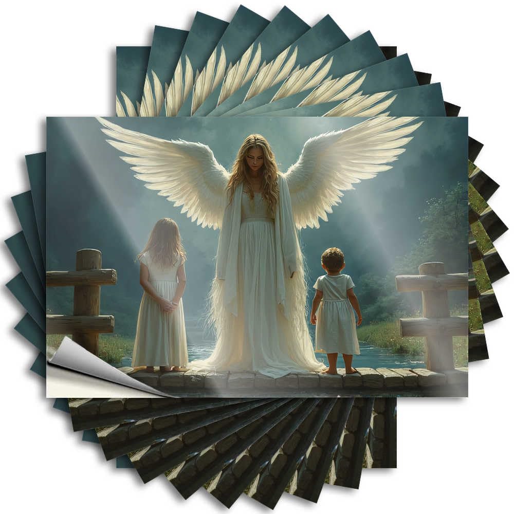 Funny Stickers - Funny Earth Window Angelic Guardian with Children On A Bridge(8X12CM)