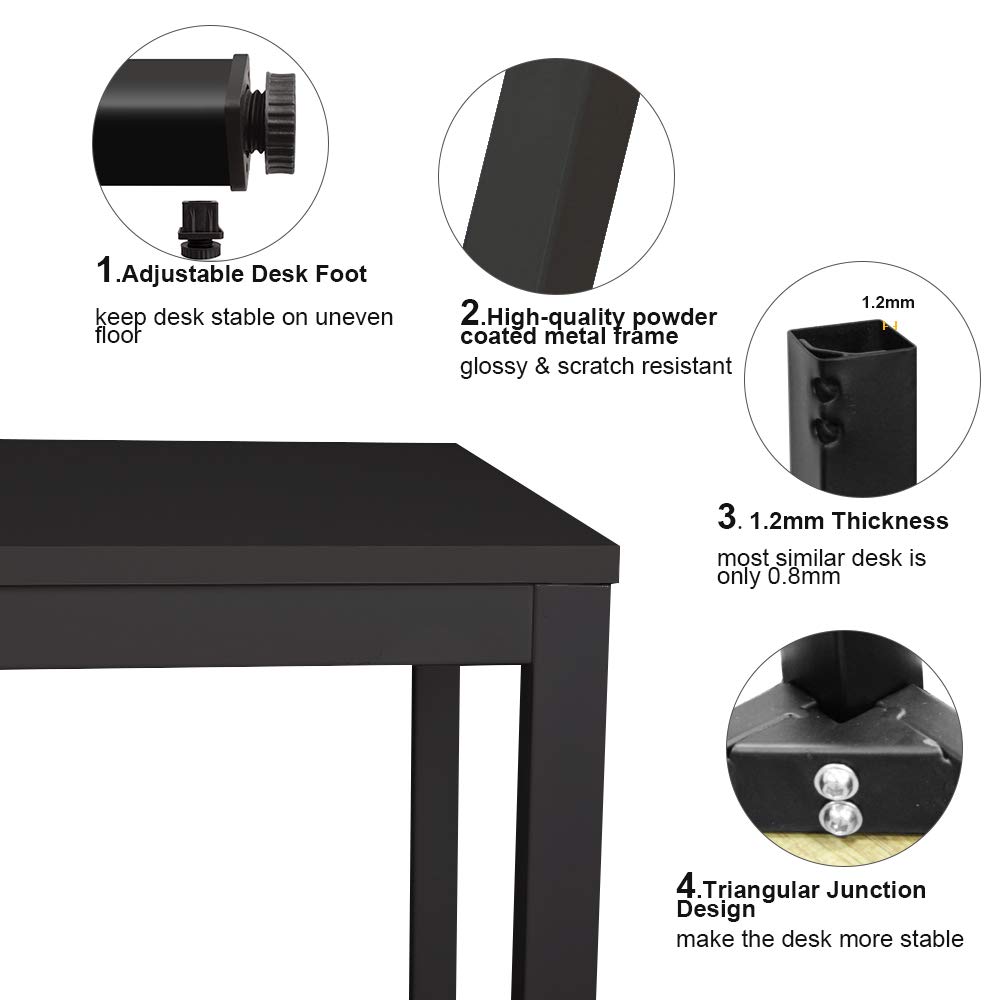 sogesfurniture Scrivanie 120x60cm Tavolo per Computer Ufficio Postazioni di Lavoro Scrivania PC Tavolo da Pranzo Moderno in Acciaio Legno, Nero AC3B-120-SF