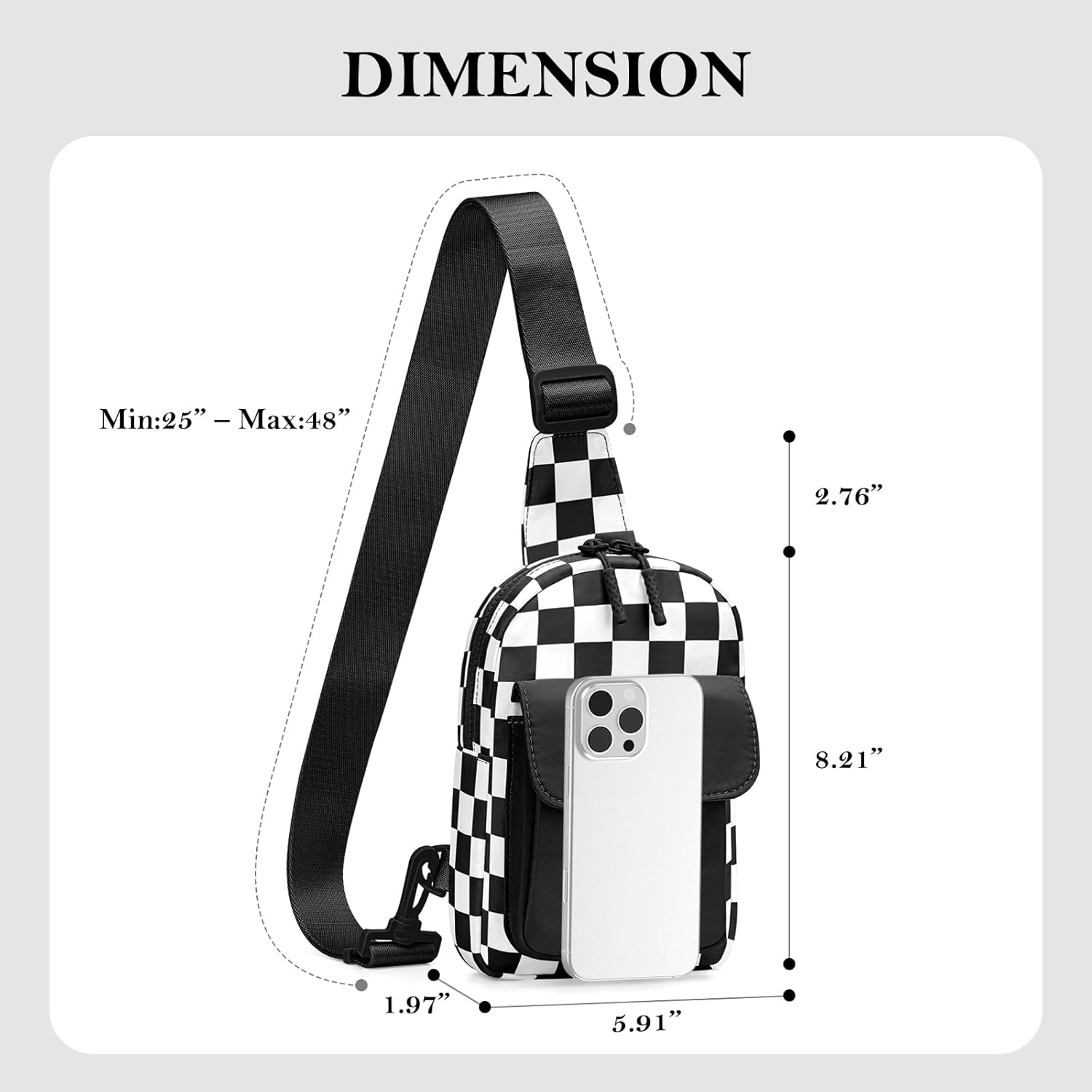 BIAOTIE Small Sling Bag for Women Nylon Cross body Bags Sling Backpack Purse for Travel (Black Checkered) - Image 3