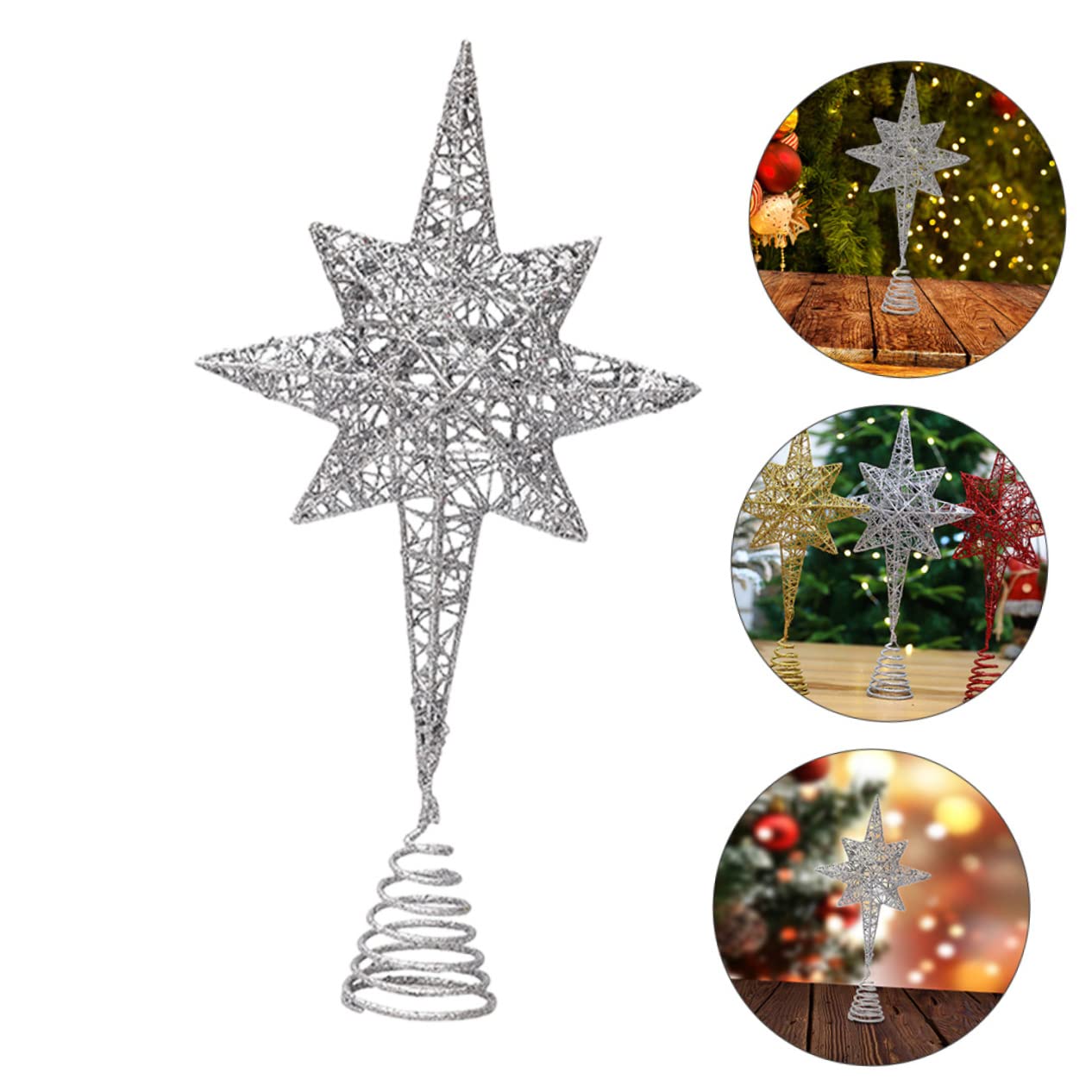 TOPBATHY 3 Stück Weihnachtsbaumspitze Stern Feenbaumspitze Weihnachtsspitze Sterndekoration Weihnachtsbaumspitze Dekoration Silberne Baumspitze Capiz Stern Baumspitze