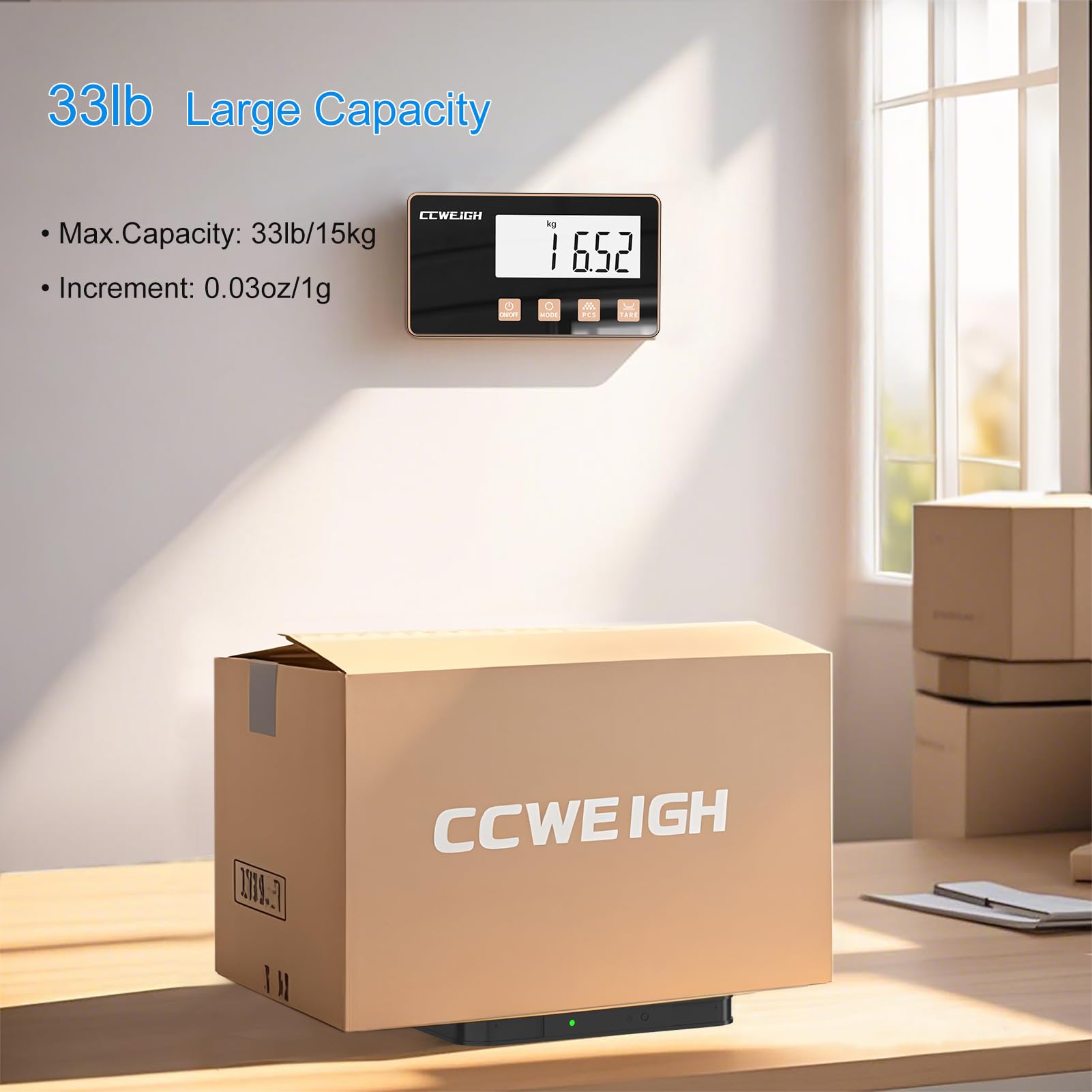 Bilancia digitale per spedizioni, capacità 15 kg (precisione 1 g/0,1 once), mini bilancia postale per pacchi e lettere, design compatto con protezione da sovraccarico, ideale per rivenditori online e