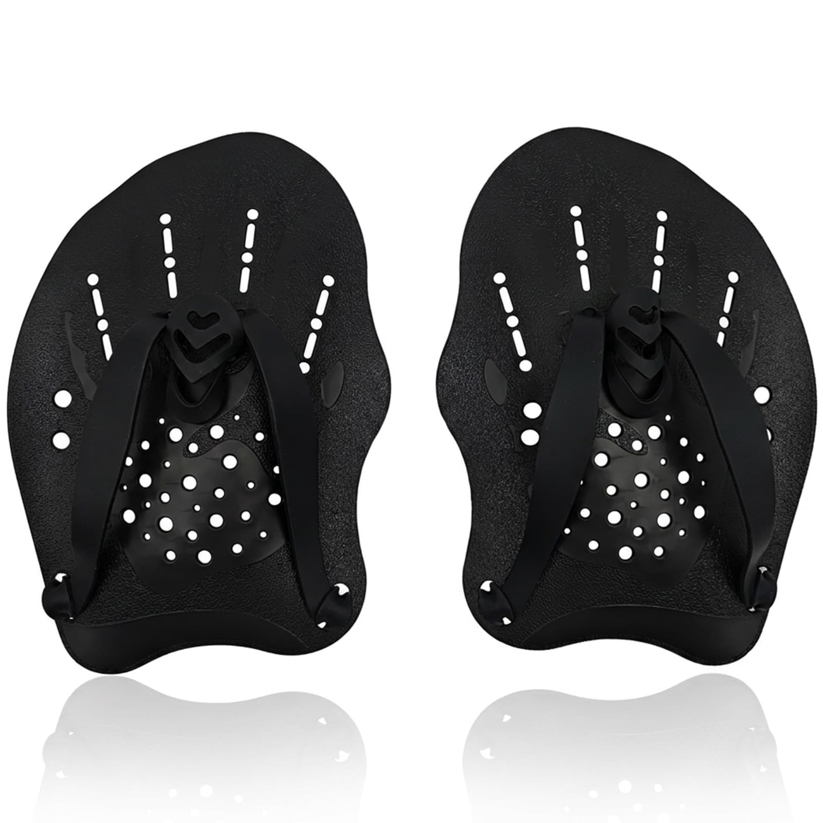 Swimming Hand Paddles for Men & Women, Training Gear for Improved Stroke Technique & Power, Professional Ergonomic Swim Paddles with Adjustable Silicone Straps, 1 Pair - Black