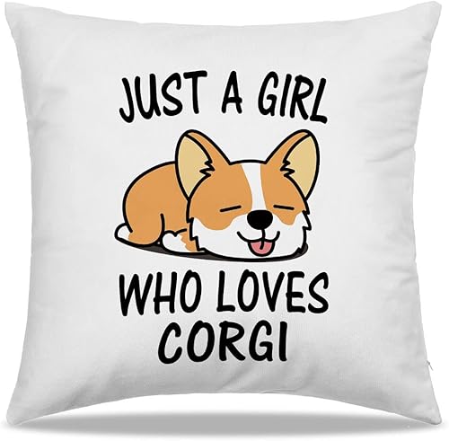 DIBOR Just A Girl Who Loves Corgi - Fundas de almohada de 18 x 18 pulgadas, regalos para amantes de los perros, Corgi, mamá, niñas, mujeres, hogar,