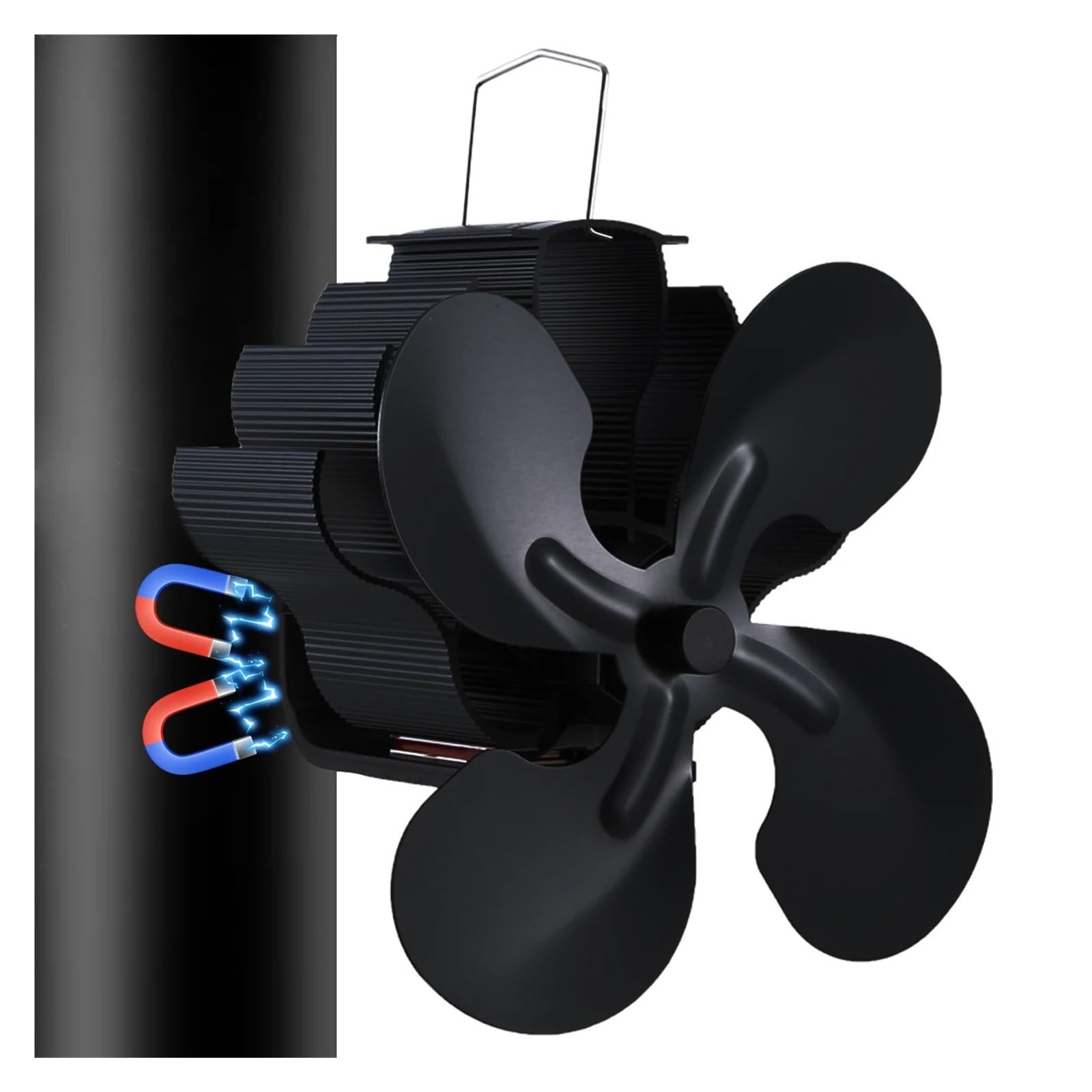 Ventilador Chimenea Ventilador de Estufa de leña magnético de 4 aspas, Ventilador de Estufa Alimentado por Calor de leña, Ventilador de Estufa con Tubo de Humos