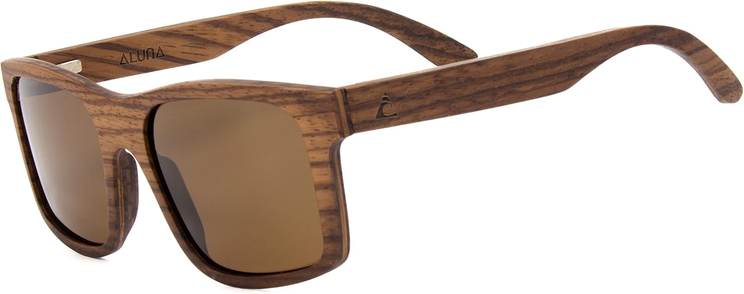 Aluna - Wooden Shades for Women and Men, Lightweight and Cool Sunglasses with HD Polarized Lens, Stylish Retro Sunglasses