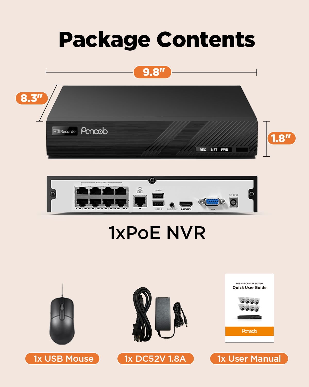 8CH H.265 Netzwerk-Videorecorder, 4K 8 PoE-Ports NVR, Fernzugriff, Bewegungsalarm, 24/7-Aufnahme, intelligente Wiedergabe, unterstützt 4K/8MP/5MP/4MP/3MP PoE-Kameras, EIN SATA-Ports bis zu 8 TB