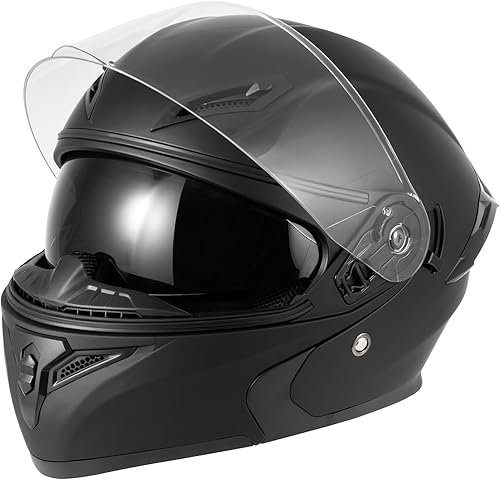 Spark Cascos de motocicleta abatibles para adultos, casco de cara completa certificado por DOT con doble visera y hebilla de liberación rápida, ABS