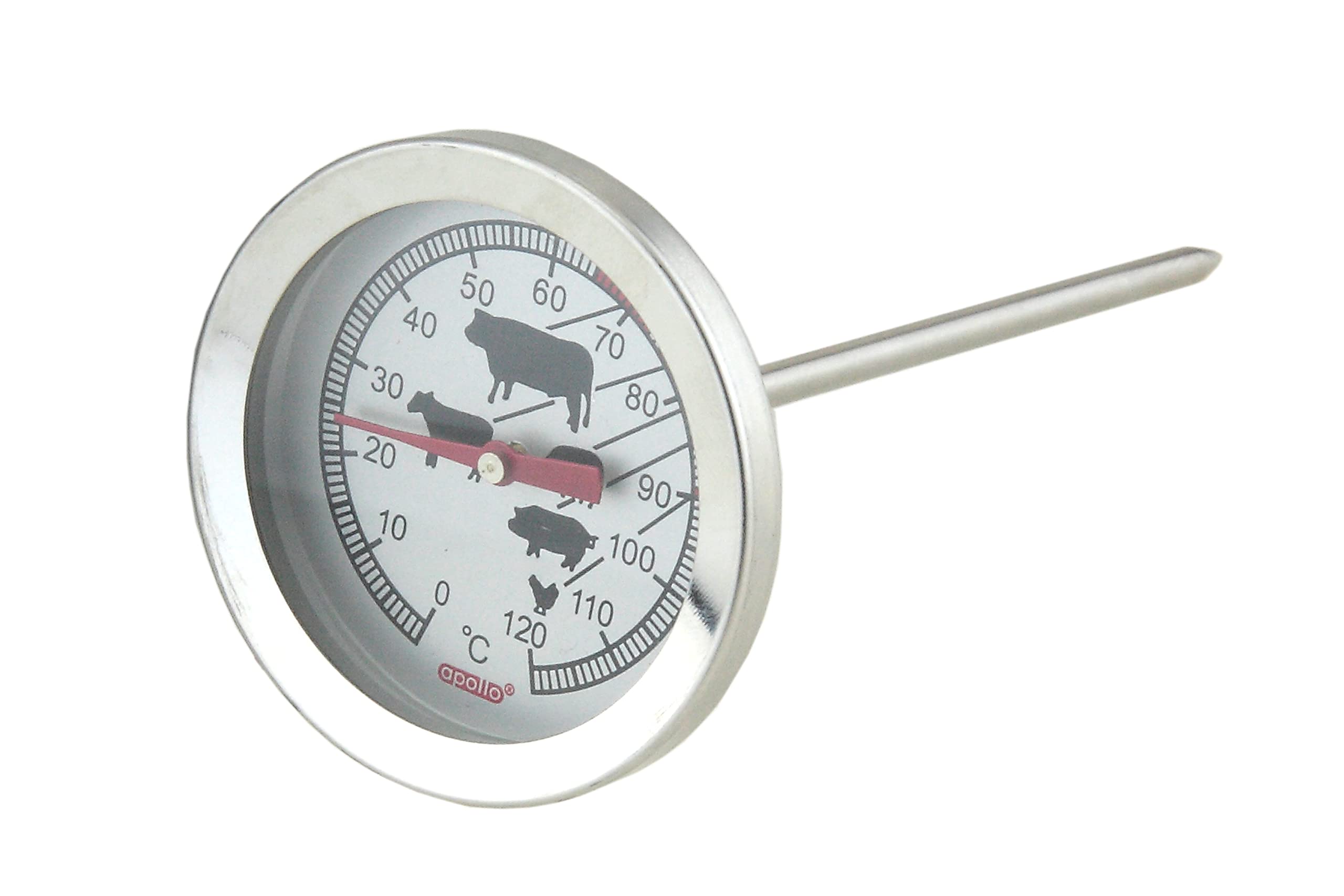 Apollo Stainless Steel Roasting Meat Thermometer Analogue Temperature Probe